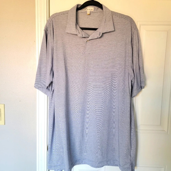 Peter Millar White And Heather Blue Striped Short Sleeve Golf Polo XL - Picture 1 of 6